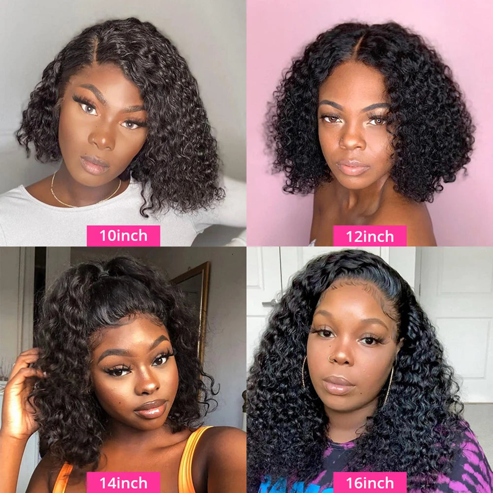 Lockige Bob-Perücke aus Echthaar – 4x4 Glueless Closure | Kurze Länge | Brasilianisches Remy-Haar | Transparentes Lace