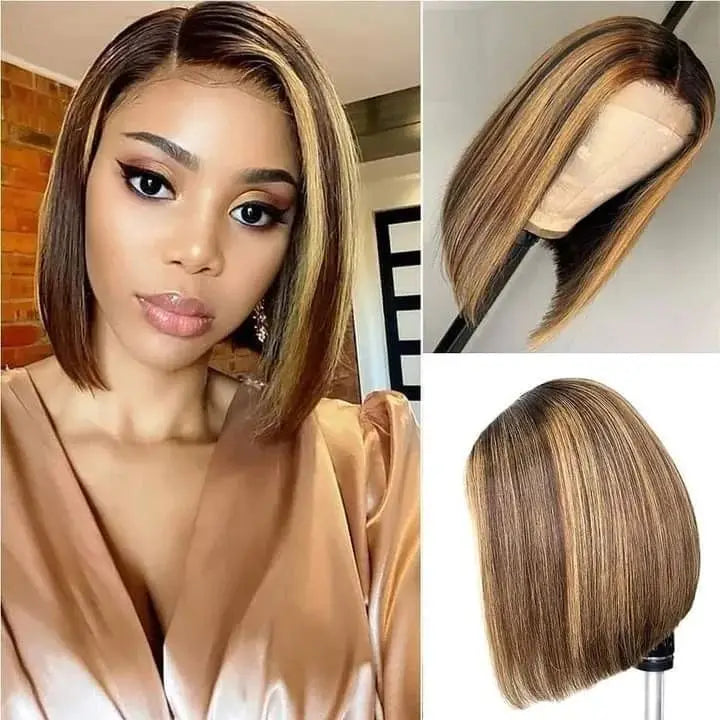 Straight Bob Glueless Perücke – 7x5 HD Lace | Echthaar | P4/27 Highlights | Preplucked | 100 % Human Hair