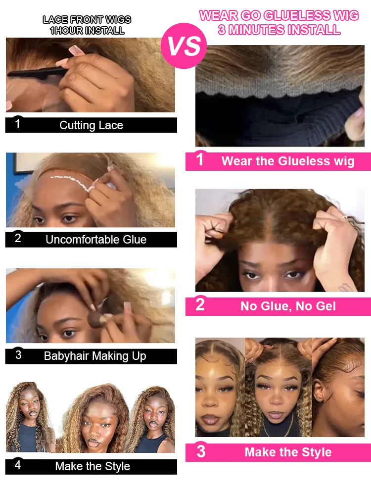 Ombre Highlight Glueless Perücke – 7x5 Lace, Water Wave, 100 % Echthaar, Honey Blonde 4/27, Preplucked, Ohne Kleber