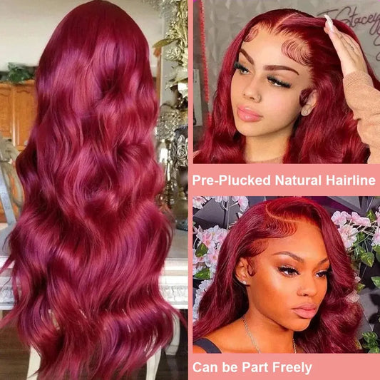 99J Burgundy Body Wave Perücke – 7x5 HD Lace Front | Glueless Brazilian Echthaar