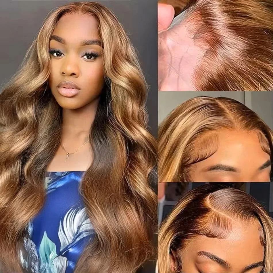 7x5 Glueless Lace Front Perücke –Body Wave | 100 % Echthaar | Highlight Ombre 4/27 | HD Swiss Lace