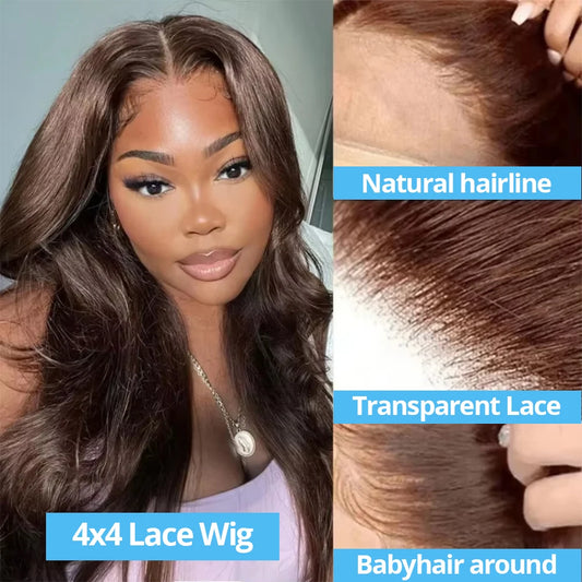 Chocolate Brown Glueless Lace Closure Perücke – 4x4 HD Transparent | Preplucked | Körperwelle | Echthaar | POPVIBES