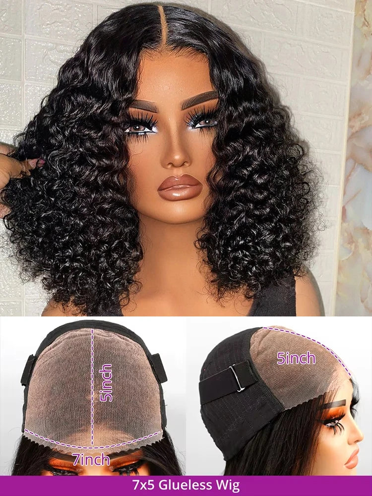 Glueless Deep Wave Bob Perücke – 7x5 Lace Frontal | 100 % Brasilianisches Echthaar | Kurz & Ready to Wear