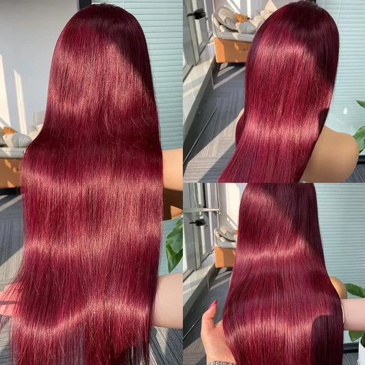 7x5 HD Glueless Perücke – Straight Burgundy Virgin Hair