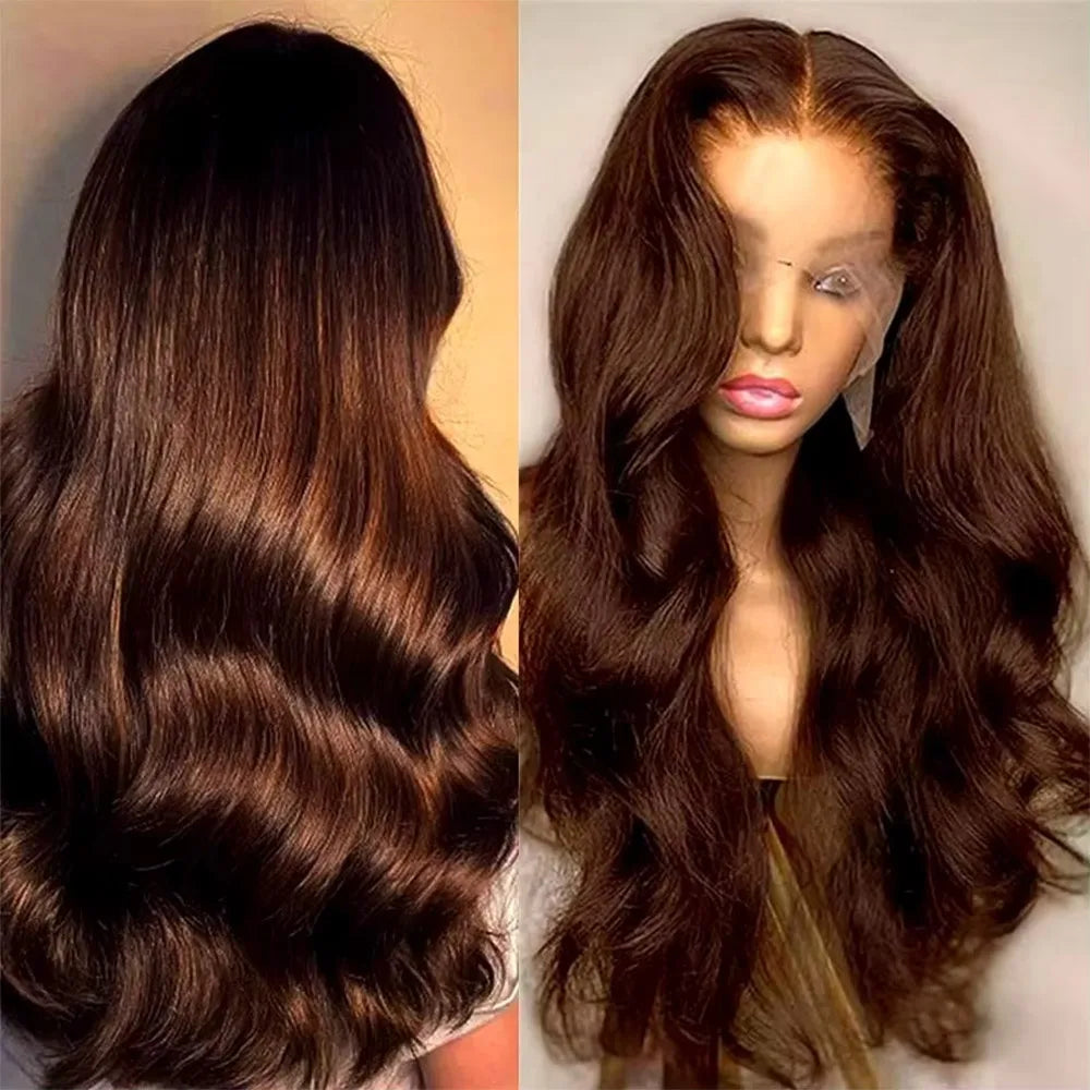 Chocolate Brown Glueless Lace Closure Perücke – 4x4 HD Transparent | Preplucked | Körperwelle | Echthaar | POPVIBES