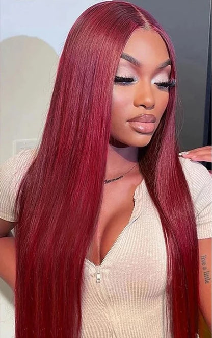 7x5 HD Glueless Perücke – Straight Burgundy Virgin Hair