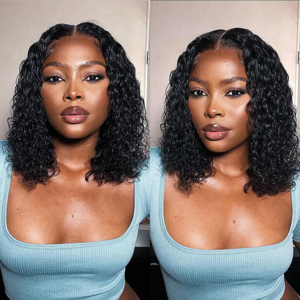 Lockige Bob-Perücke aus Echthaar – 4x4 Glueless Closure | Kurze Länge | Brasilianisches Remy-Haar | Transparentes Lace