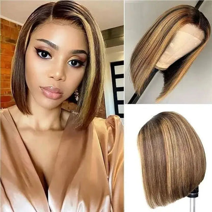 Straight Bob Glueless Perücke – 7x5 HD Lace | Echthaar | P4/27 Highlights | Preplucked | 100 % Human Hair