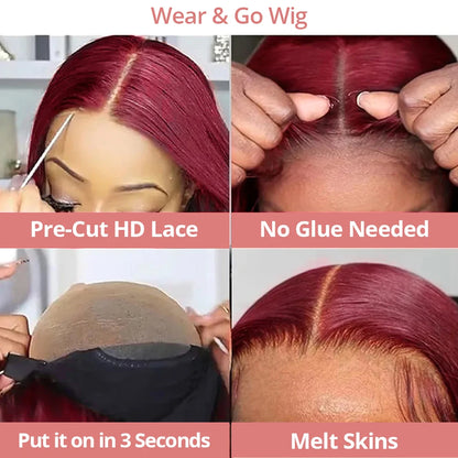 7x5 HD Glueless Perücke – Straight Burgundy Virgin Hair