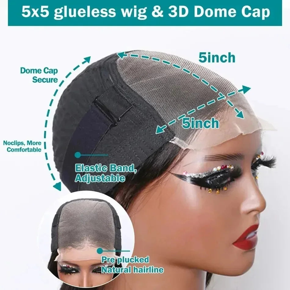 200 % Dichte – Lockige 5x5 Glueless Closure Perücke aus Echthaar | Vorgezupft | Transparentes Lace | Für Volumenliebhaberinnen