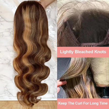 7x5 Glueless Lace Front Perücke –Body Wave | 100 % Echthaar | Highlight Ombre 4/27 | HD Swiss Lace