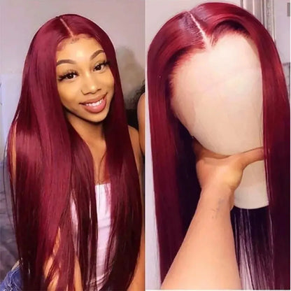 7x5 HD Glueless Perücke – Straight Burgundy Virgin Hair