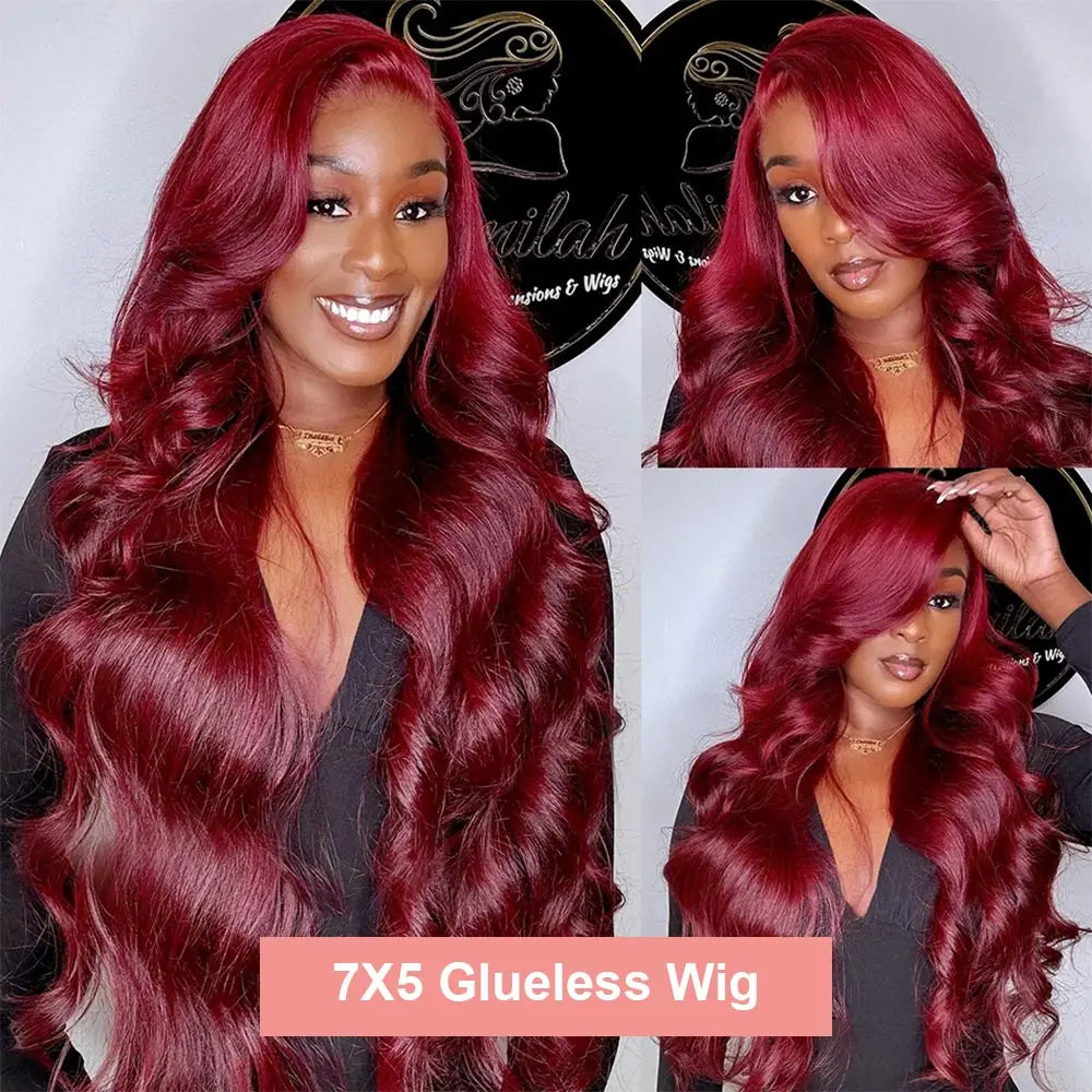 99J Burgundy Body Wave Perücke – 7x5 HD Lace Front | Glueless Brazilian Echthaar
