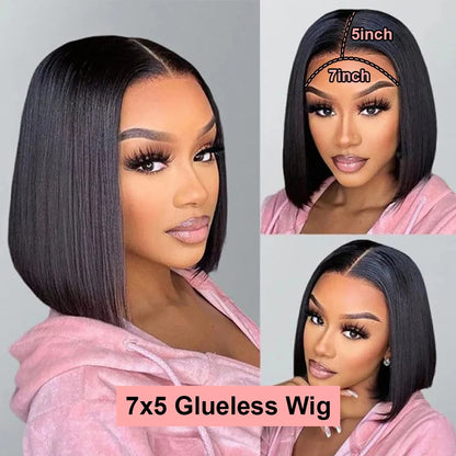 Short Bob Glueless Perücke – 7x5 Lace Front | 100 % Brasilianisches Echthaar | Gerade | 180 % Dichte