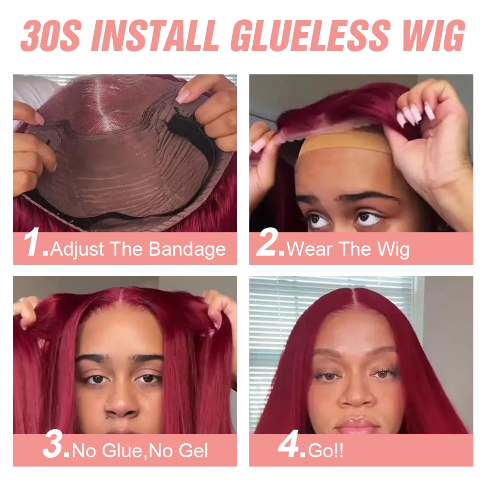 7x5 HD Glueless Perücke – Straight Burgundy Virgin Hair