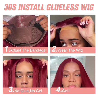 7x5 HD Glueless Perücke – Straight Burgundy Virgin Hair
