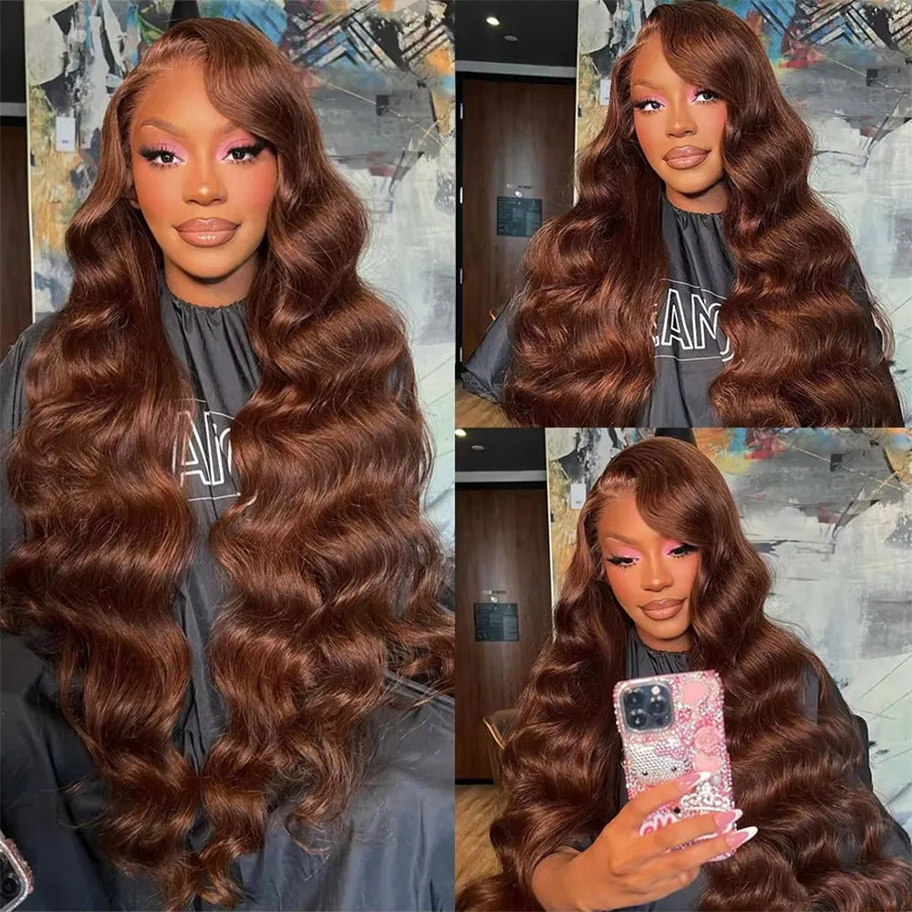 Chocolate Brown Glueless Lace Closure Perücke – 4x4 HD Transparent | Preplucked | Körperwelle | Echthaar | POPVIBES