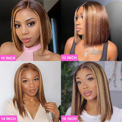 Straight Bob Glueless Perücke – 7x5 HD Lace | Echthaar | P4/27 Highlights | Preplucked | 100 % Human Hair