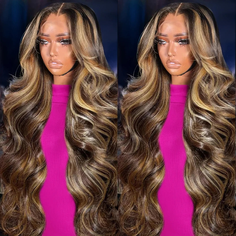 7x5 Glueless Lace Front Perücke –Body Wave | 100 % Echthaar | Highlight Ombre 4/27 | HD Swiss Lace