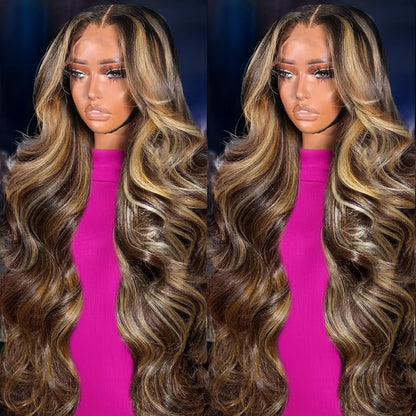 7x5 Glueless Lace Front Perücke –Body Wave | 100 % Echthaar | Highlight Ombre 4/27 | HD Swiss Lace