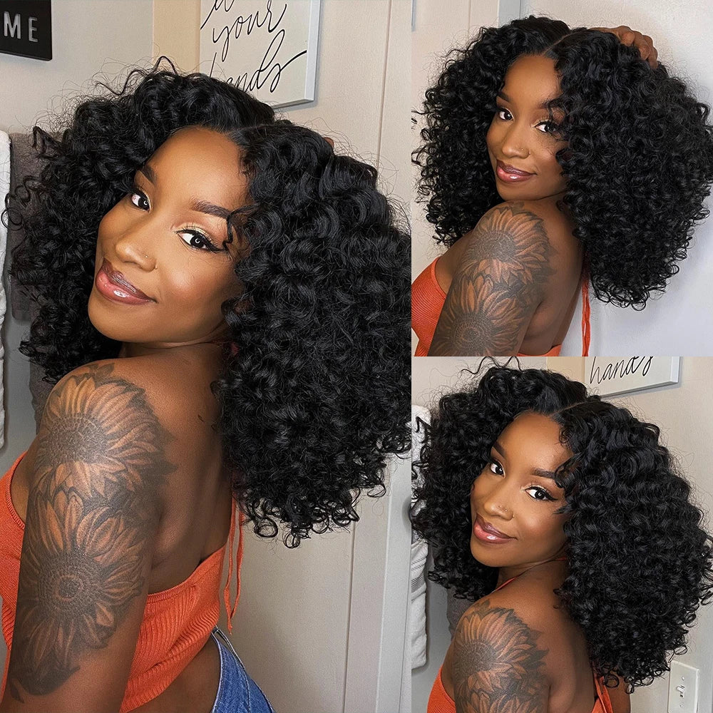 Lockige Bob-Perücke aus Echthaar – 4x4 Glueless Closure | Kurze Länge | Brasilianisches Remy-Haar | Transparentes Lace