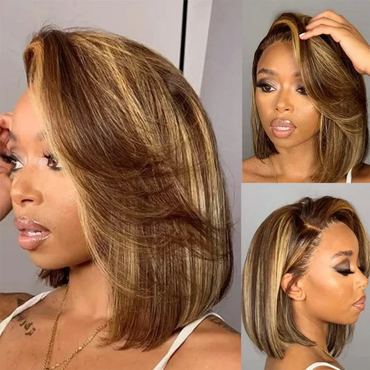 Straight Bob Glueless Perücke – 7x5 HD Lace | Echthaar | P4/27 Highlights | Preplucked | 100 % Human Hair