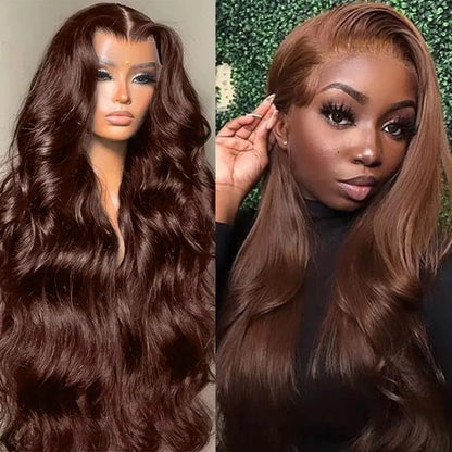 Chocolate Brown Glueless Lace Closure Perücke – 4x4 HD Transparent | Preplucked | Körperwelle | Echthaar | POPVIBES