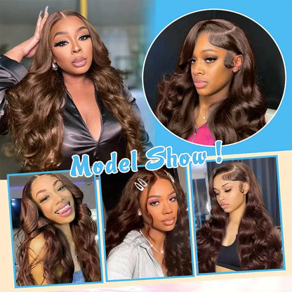 Chocolate Brown Glueless Lace Closure Perücke – 4x4 HD Transparent | Preplucked | Körperwelle | Echthaar | POPVIBES